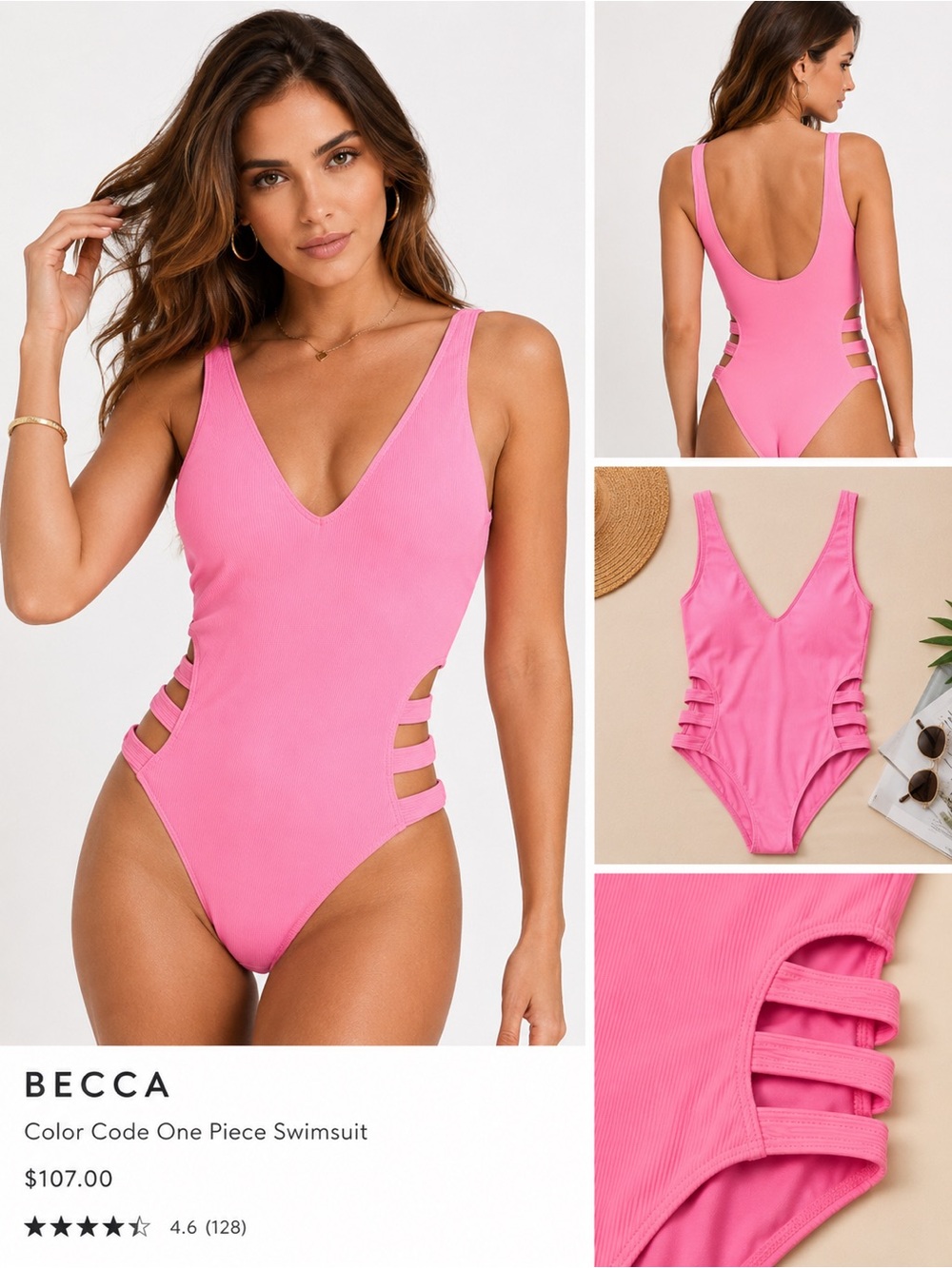 BECCA Pink One-Piece Swimsuit with Side Cutouts